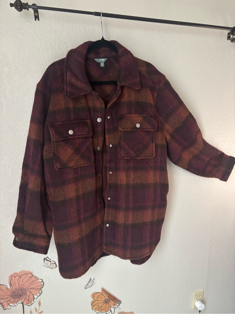Terra & Sky Burgundy and Brown Plaid Lightweight Shacket